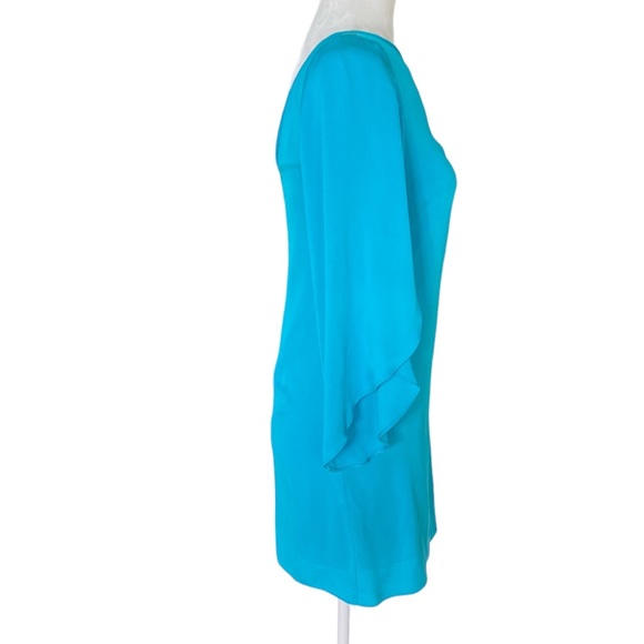 Milly Silk Aqua Blue Green Blue Butterfly Sleeve Scoop Back Column Mini Dress 0 - Picture 8 of 15